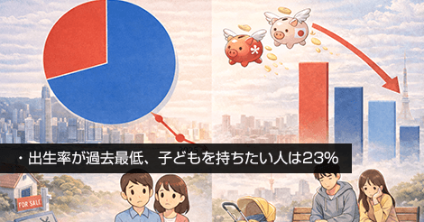 出生率が過去最低、子どもを持ちたい人は23％